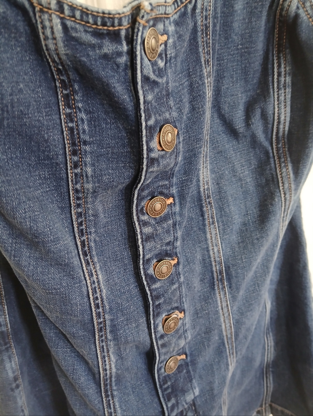 American Eagle Denim Button-Front Halter Romper in Dark Blue 70s Boho Western - Picture 4 of 9